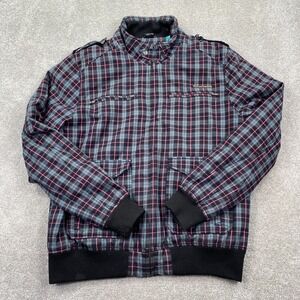 Fenchurch Plaid Full Zip‎ Up Bomber Jacket Men's Size XL Gray Black Long Sleeves
